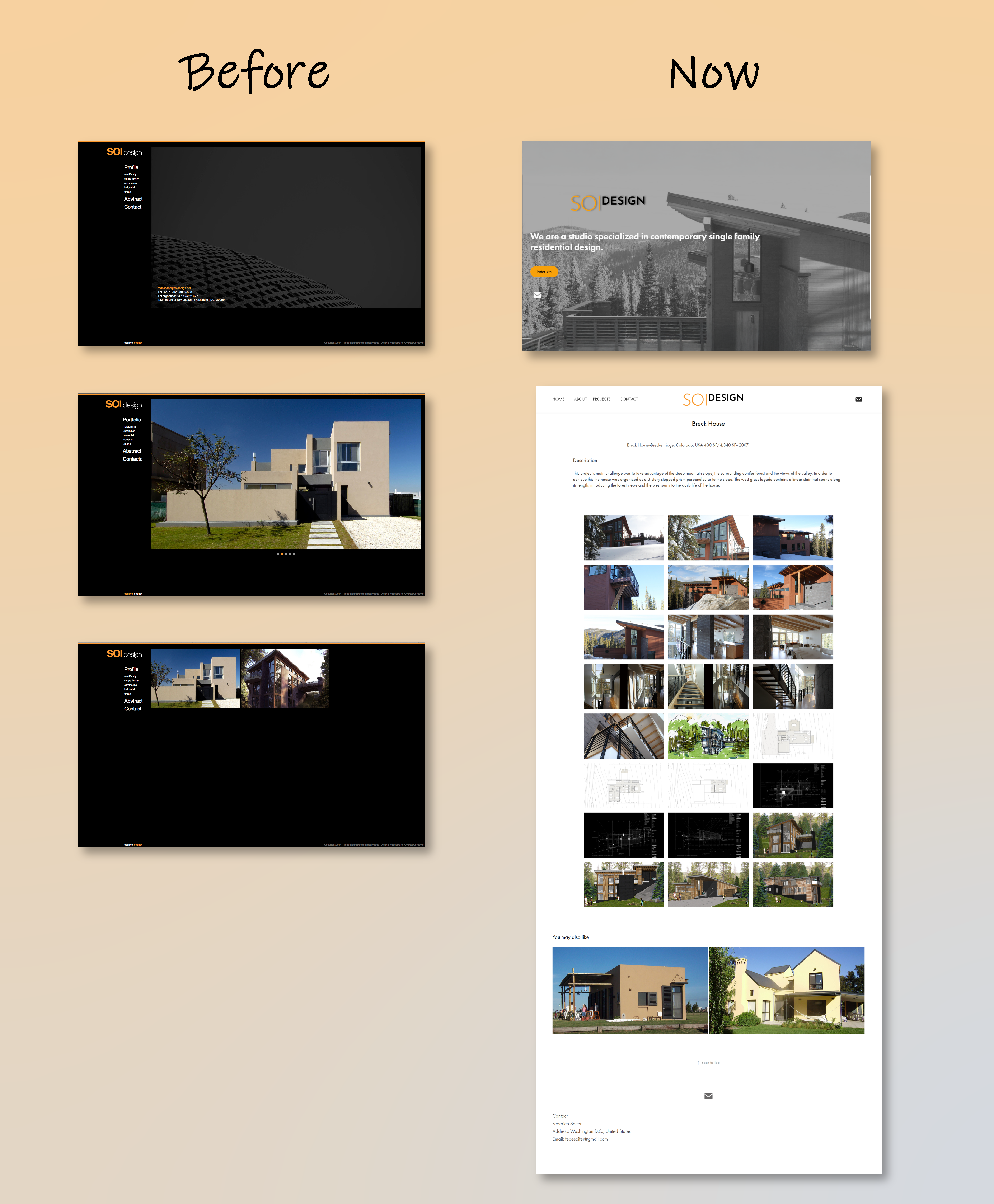 Website redesign – Before and Now comparison illustrating improved structure,
              readability, and visual identity.